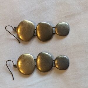 Gold Tone 3 Tier Stone Pebble Boho Statement Festival Earrings